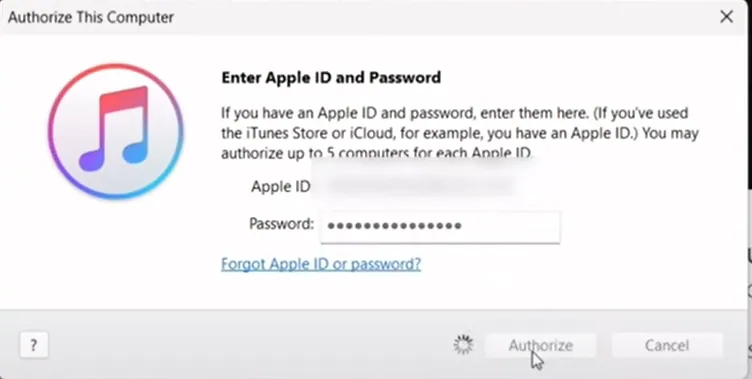 enter apple id and password