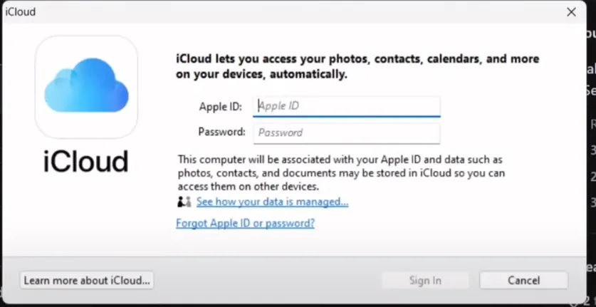 signing iCloud